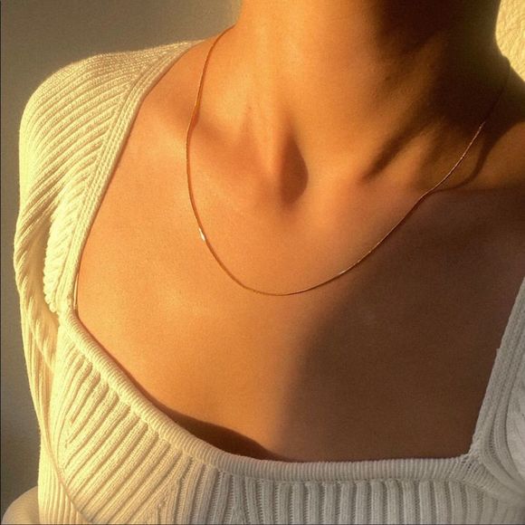 18K Gold Plated Snake 1mm Chain Herringbone Necklace - Picture 5 of 9